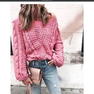 Express Cable Knit Chenille Boat Neck Sweater